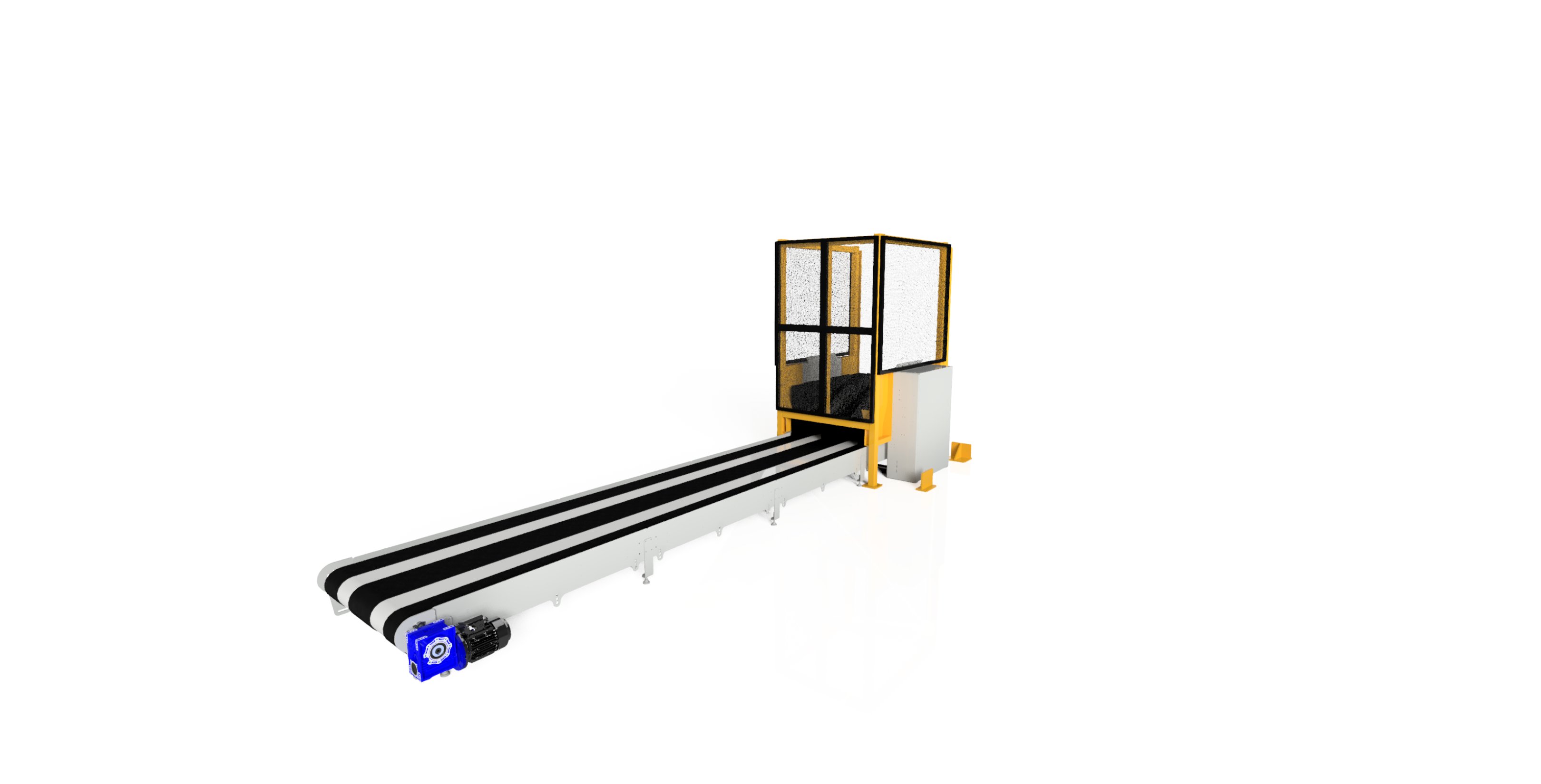 Dopravník so stohovačom paliet — CGI render